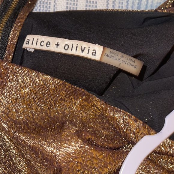 Alice + Olivia Harrison Flared Mini Dress Gold Metallic Size 2 - Picture 4 of 5